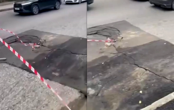 Binəqədidə bir həftə əvvəl çəkilən asfalt çöküb