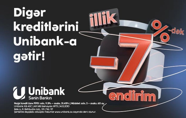 Unibankın 7 %-dək endirimli kredit kampaniyası davam edir
