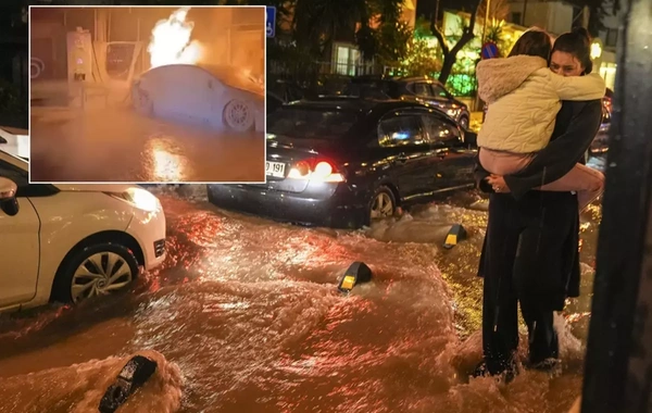 Türkiyədə ard-arda təbii fəlakət: Avtomobil yandı, selə düşənlər var