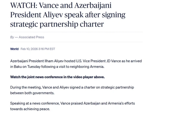 ABŞ vitse-prezidentinin Azərbaycana səfəri dünya mediasının diqqətindədir