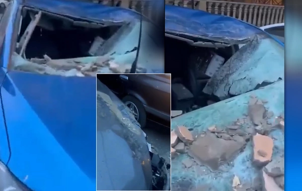 Bakıda binanın fasadı uçaraq maşınları zədələdi