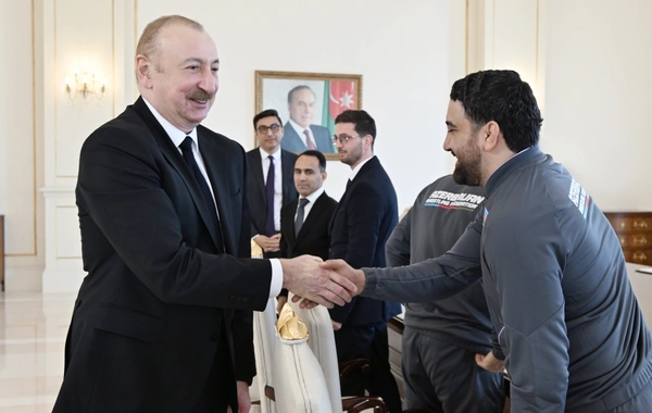 İlham Əliyev Avropa çempionatında komanda hesabında çempion olan güləşçiləri qəbul edib