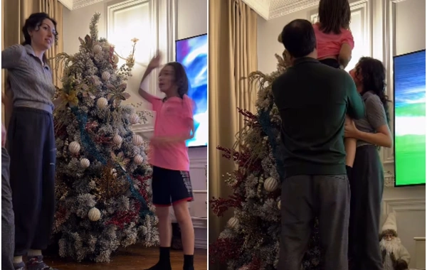 Safura Əlizadə həyat yoldaşı və övladları ilə Yeni il ağacı bəzədi