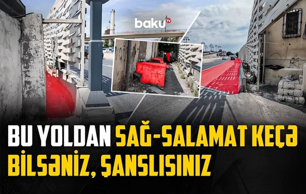 Bakının mərkəzi küçəsində piyadalar avtobus zolağında getməyə məcbur olur