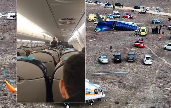 Qəzaya uğrayan AZAL təyyarəsinin içindən yeni KADRLAR - Hökümə Əliyeva son dəfə sərnişinlərini salamladı