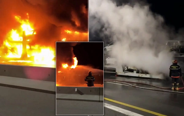 Перевозимые в Казахстан автомобили сгорели на трассе Баку-Губа-Россия