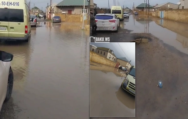 Yeni tikilən məktəbin qarşısına SU YIĞILDI