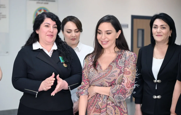 Leyla Əliyeva Yevlaxda məktəb binasının açılışında iştirak edib