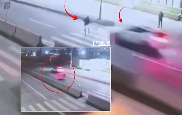Bakı-Şamaxı yolunda piyadanın avtomobillə vurulmasının ANBAAN GÖRÜNTÜLƏRİ