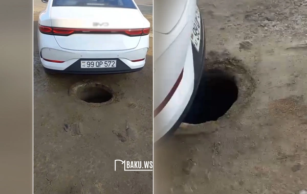 Bibiheybət məscidinin yaxınlığındakı yolda TƏHLÜKƏ - Maşına ziyan dəydi