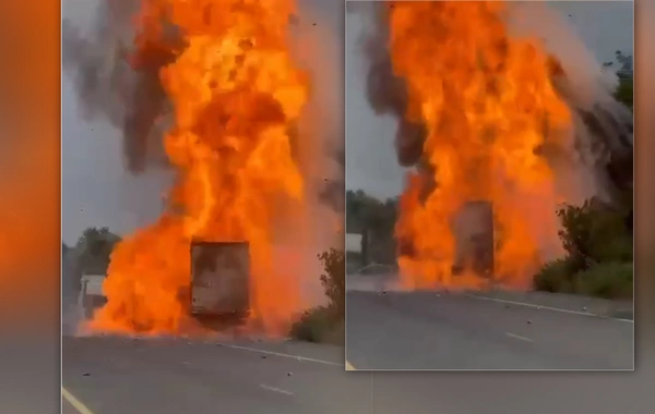 Şəkidə dezodorant daşıyan TIR YANDI