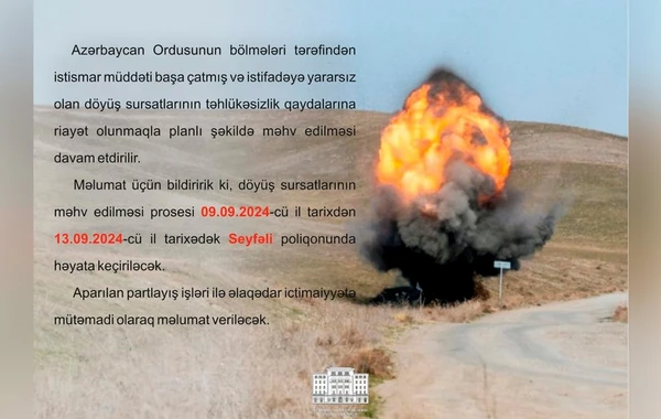 Минобороны: На полигоне Сейфали будет проведена утилизация боеприпасов