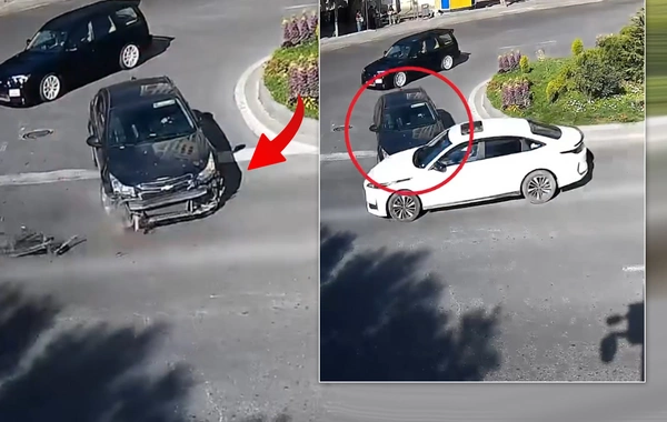 Bakıda dairəyə düzgün daxil olmayan sürücü qəzaya səbəb oldu