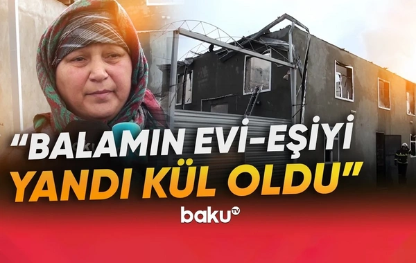 Kürdəmirdə güclü yanğın: İkimərtəbəli ev əşyaları ilə birlikdə kül oldu