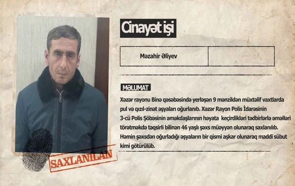 Binədə 9 mənzildən oğurluq edən şəxs həbs edilib