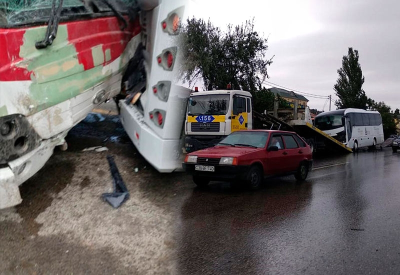 Bakı-Sumqayıt yolunda 3 avtobus toqquşdu - Yaralılar var - VİDEO - YENİLƏNİB-1