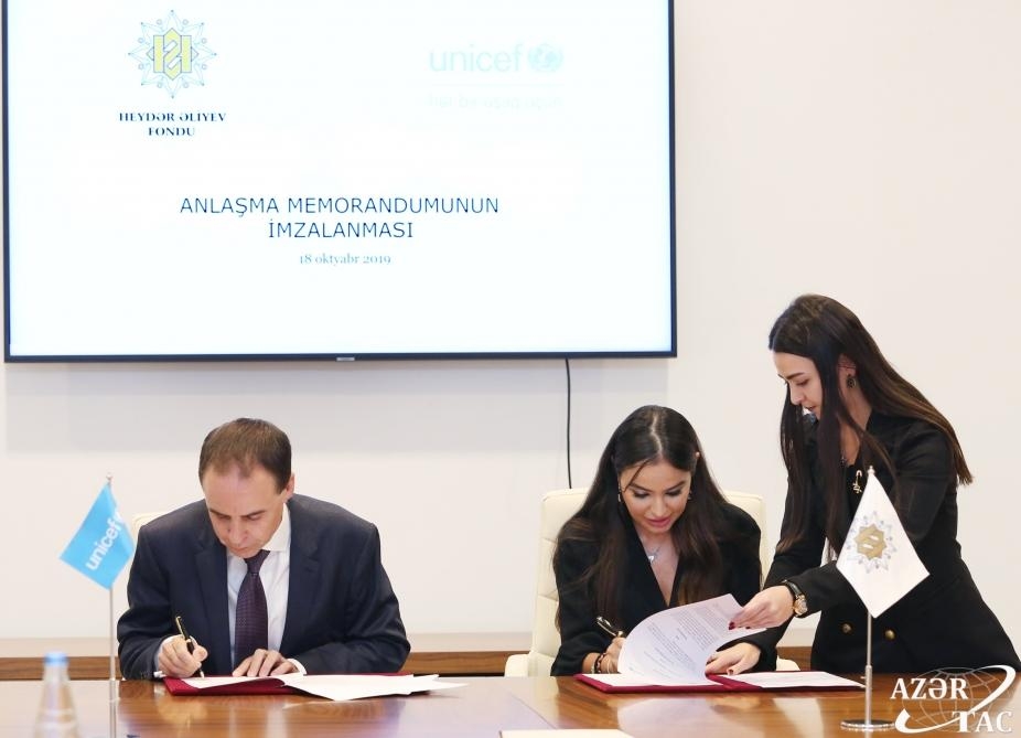 Heydər Əliyev Fondu ilə UNİSEF arasında Anlaşma Memorandumu imzalanıb - FOTO