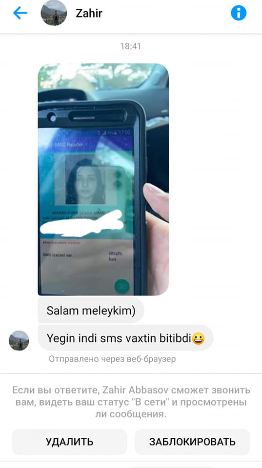 Gənc qadın: “SMS icazəmi yoxlayan polis sonra məni tapıb mesaj yazdı” - FOTO