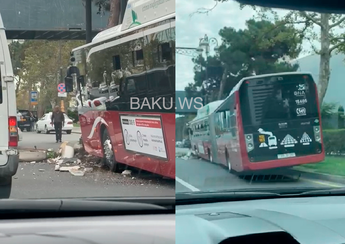 18 metrlik “BakuBus” avtobusu qəzaya uğradı - YENİLƏNİB - VİDEO