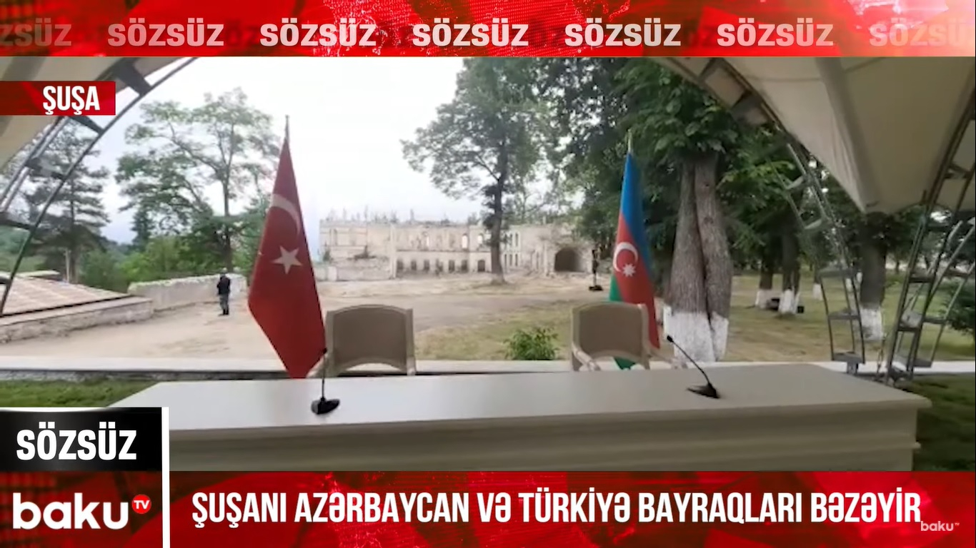 Azərbaycan və Türkiyə bayraqları Şuşanı bəzəyir - EKSKLÜZİV VİDEO