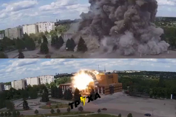 Rusiya Xarkovda Mədəniyyət evini bombalayıb: Biri uşaq olmaqla 7 nəfər yaralanıb - VİDEO