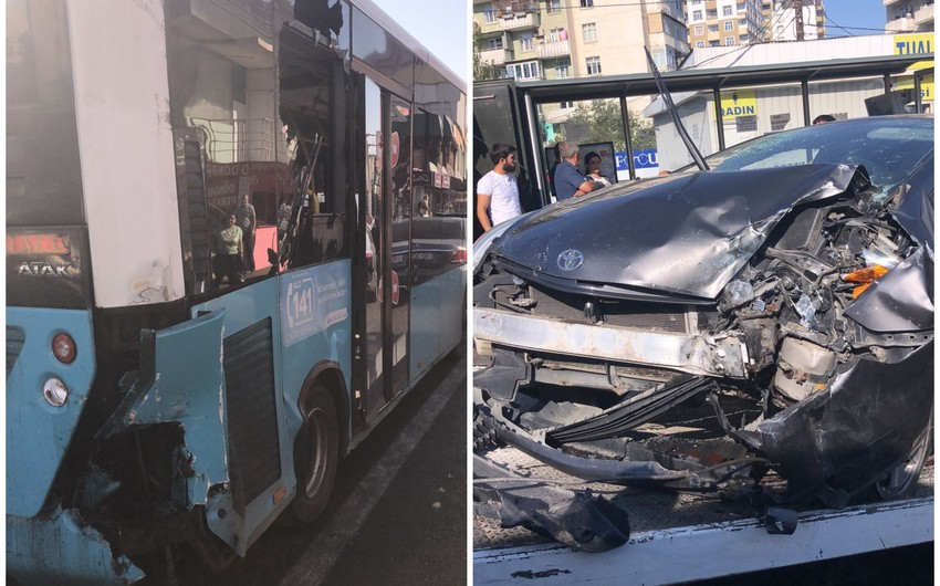 Bakıda "Prius" avtobusla toqquşub, 5 nəfər yaralanıb - FOTO
