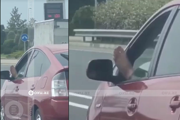 Bakıda ayağını pəncərədən çıxaran “Prius” sürücü həbs edildi - VİDEO