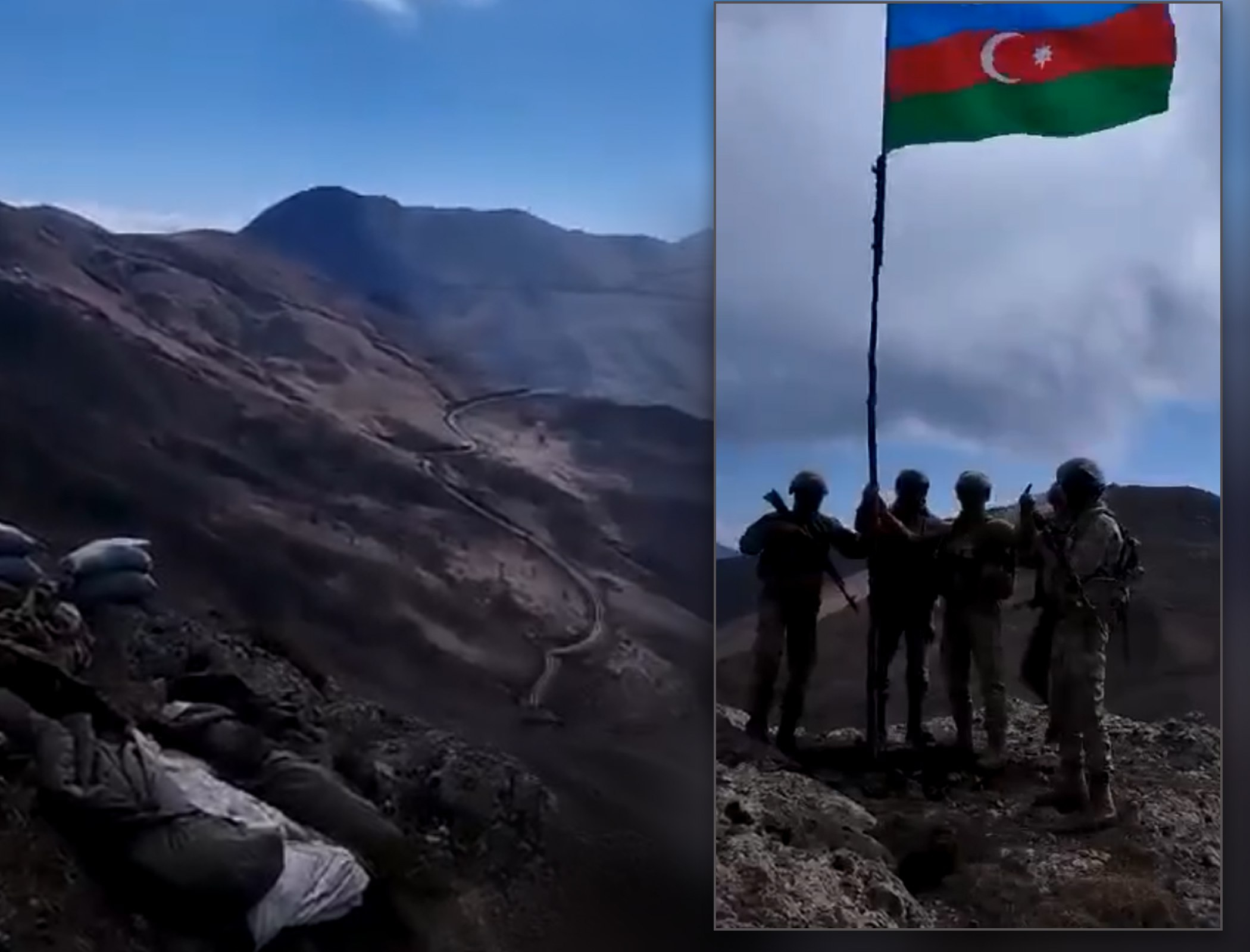 Hərbçilərimiz Xankəndi-Xəlfəli-Turşsu yolunda Azərbaycan bayrağı dalğalandırdılar - VİDEO