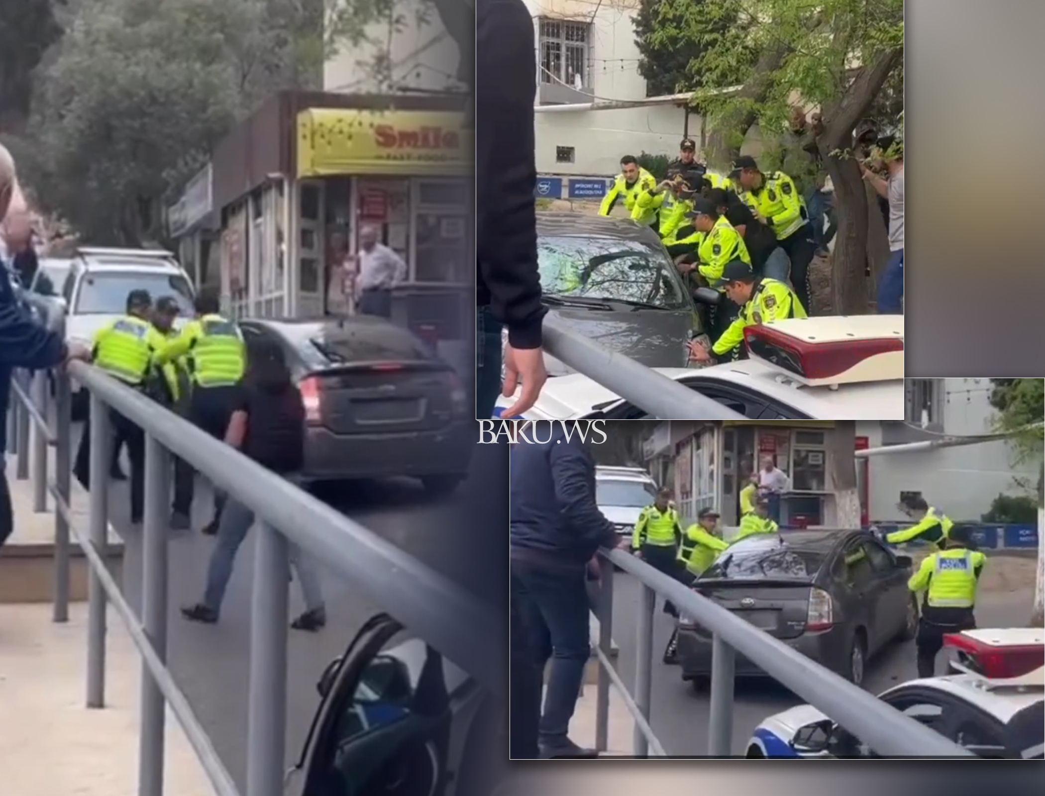 Bakıda sürücü "Prius"u polislərin üstünə sürdü, maşınları əzdi - VİDEO - YENİLƏNİB