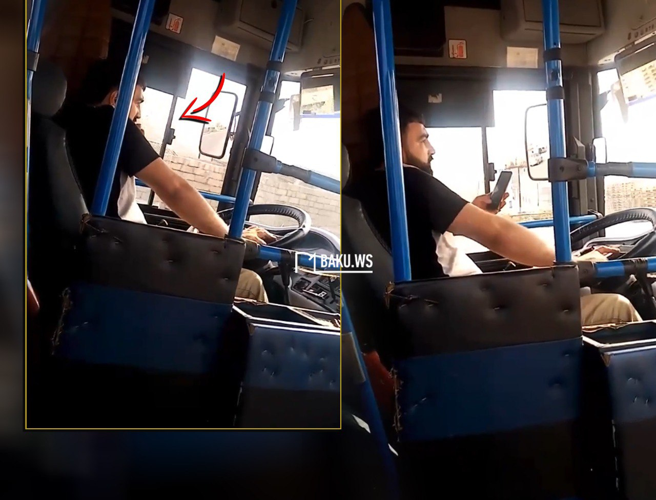 Bakıda daha bir sürücü avtobusu telefonla danışa-danışa sürdü - VİDEO