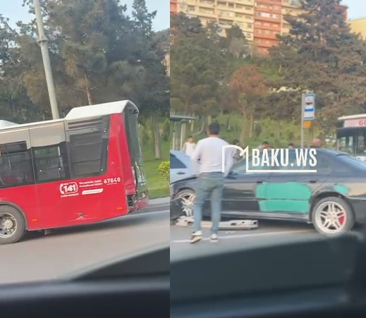 Bakıda "Baku Bus"ın avtobusu maşınla toqquşdu - VİDEO